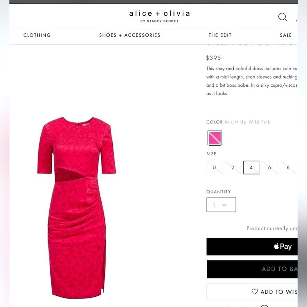 Alice + Olivia Stella Wild Bold Pink Cut Out Slit Midi Dress - Picture 3 of 16